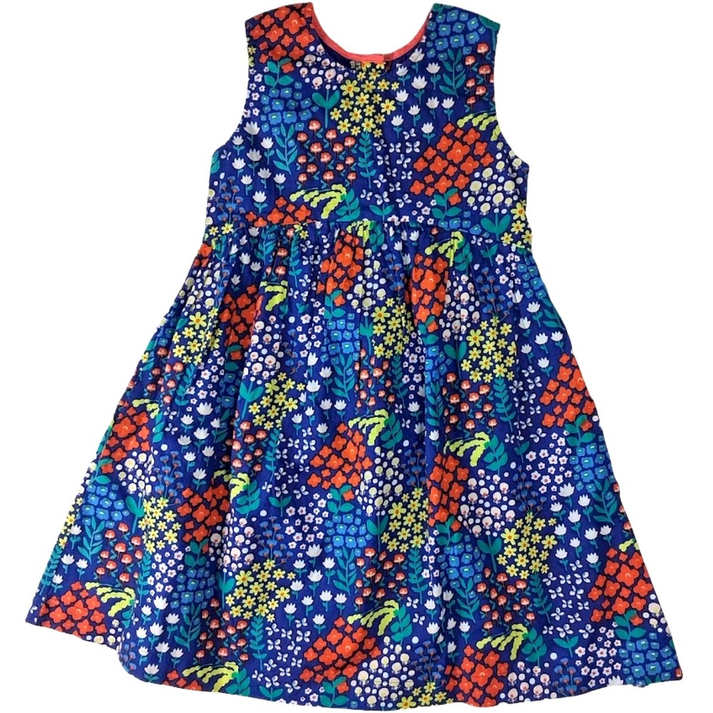 Castro Girls 8 9 10 Sleeveless Blue Floral Dress Lined Cotton Red Green Flower